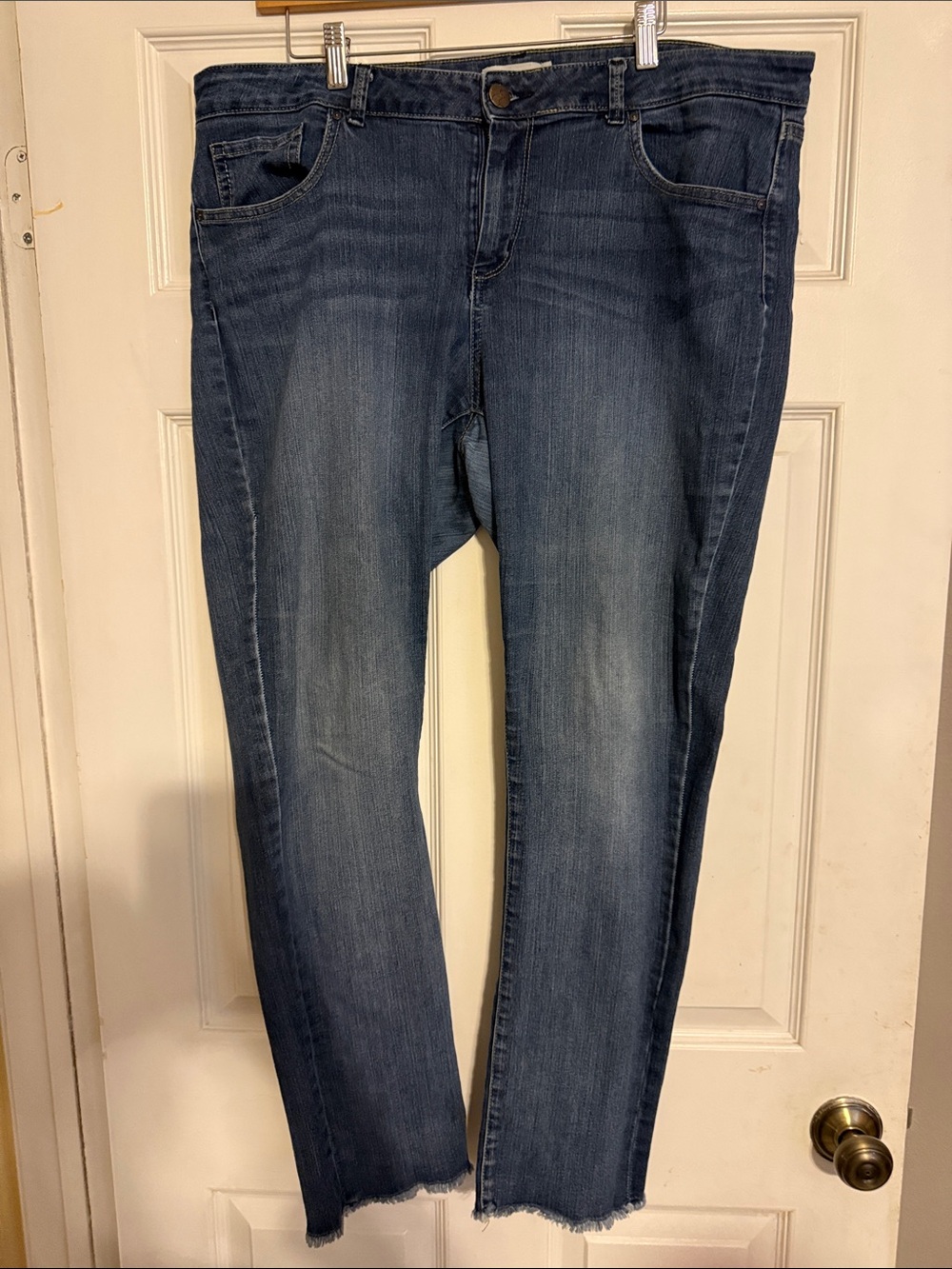 Jessica Simpson Medium Wash Straight Leg Jeans- frayed bottom